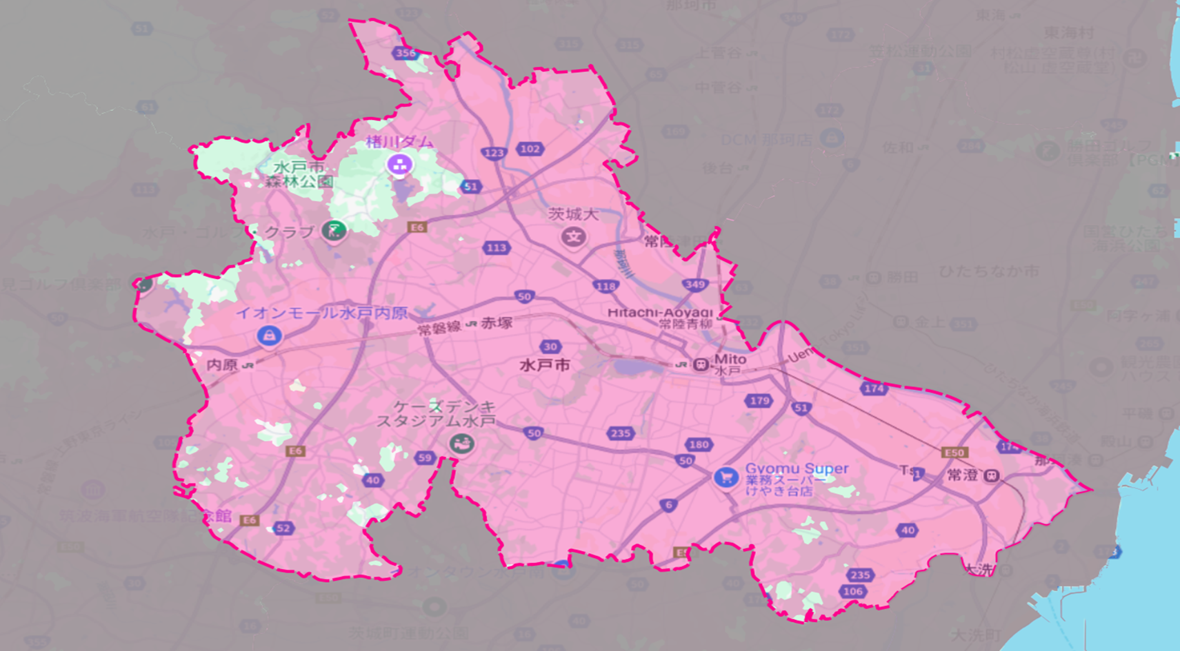 水戸市 のサービスエリアと楽天モバイルショップ情報