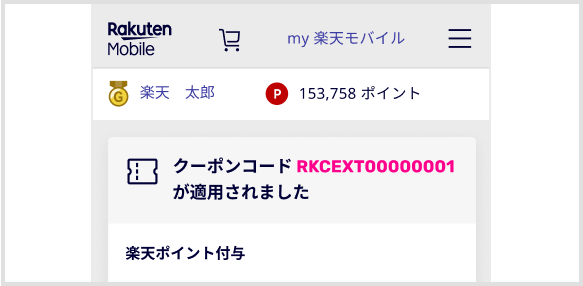 クーポンコードRKCEXT00000001が適用されました