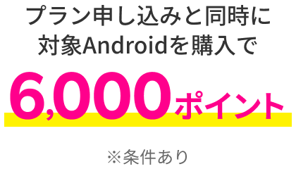 プラン申し込みと同時に対象Androdを購入で6,000ポイント ※条件あり