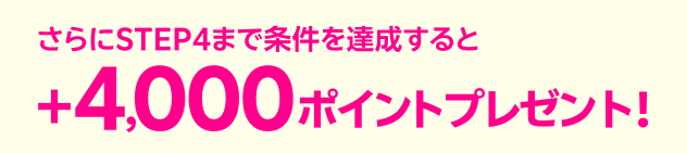 さらにSTEP4まで条件を達成すると4,000ポイントプレゼント！