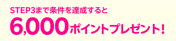 STEP3まで条件を達成すると6,000ポイントプレゼント！