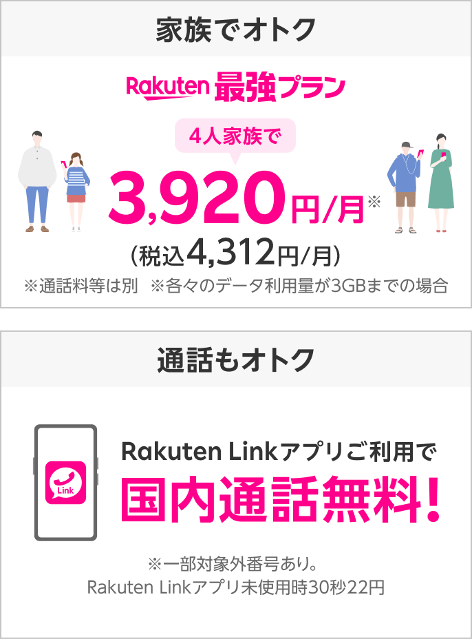 家族でオトクRakuten最強プラン4人家族で3,920円/月