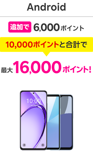 Android 追加で6,000ポイント 10,000ポイントと合計で 最大16,000ポイント！
