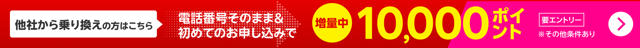 他社から乗り換えの方はこちら 【要エントリー】電話番号そのまま乗り換え＆初めてのお申し込みで10,000ポイントプレゼント！★4/14（月）08:59までポイントアップ中！★