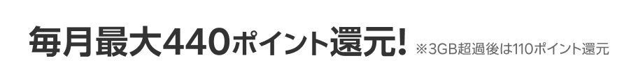 毎月最大440ポイント還元！※3GB超過後は110ポイント還元