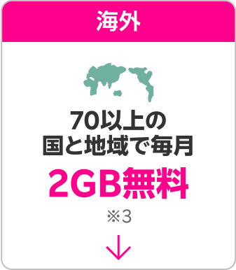 海外 70以上の国と地域で毎月2GB無料※3