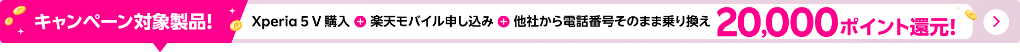 Xperia 5 V購入＋楽天モバイルお申し込み＋他社から電話番号そのまま乗り換えで20,000ポイント！